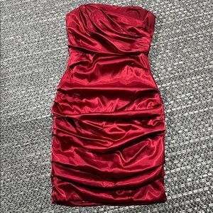 Le Chateau | Strapless Red Ruched Mini Dress